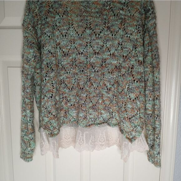Buckle Gimmicks By Bke Womens M Multicolored Open Knit Sweater Lace Trim Boho. - Picture 3 of 12
